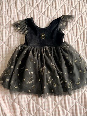 Wicked Modern Moments Black Gold Celestial Star Moon Tulle Girls Dress